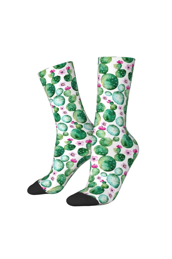Cactus Plants Print Adult Socks for Men & Women,Calf Socks, Ankle Socks,Boots Socks,Breathable Casual Sock,Unisex Crew Socks