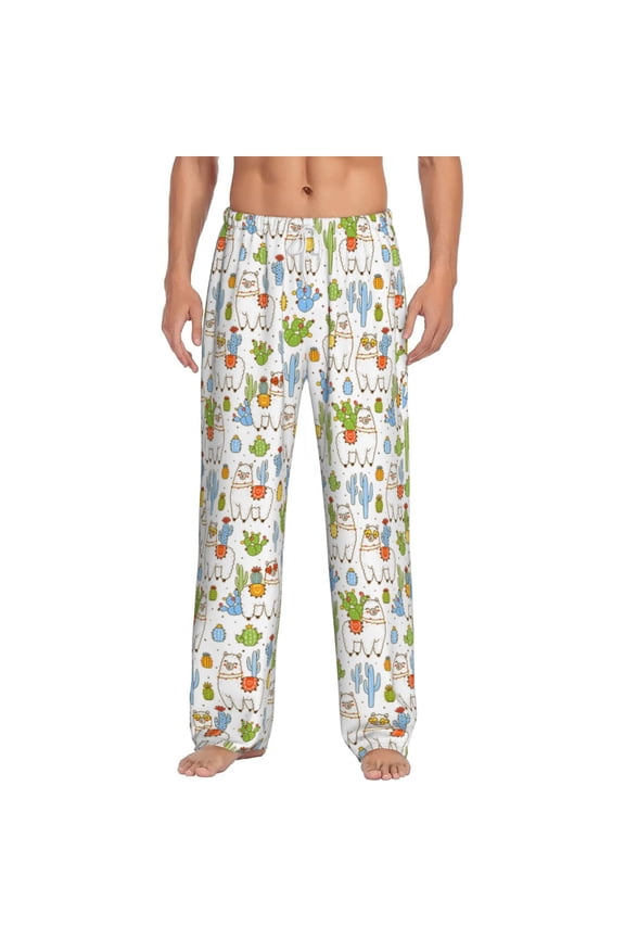 Cactus Plants Print Pajama Pants for Men,Men’s Pajama Bottoms,Mens PJ Pants with Pockets & Button Fly-X-Large