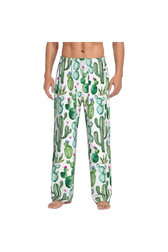 Cactus Plants1 Print Pajama Pants for Men,Men’s Pajama Bottoms,Mens PJ Pants with Pockets & Button Fly-Large