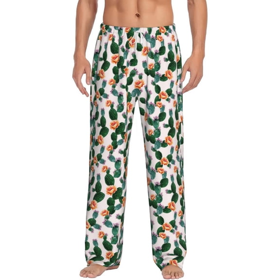 Logiee Cactuses Print Pajama Pants for Men,Men’s Pajama Bottoms,Mens PJ Pants with Pockets & Button Fly-XX-Large