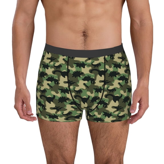 Logiee Camouflage Dinosaur Print Mens Boxer Briefs,Boxer Briefs for Men,Breathable Stretch Underwear,Boys Boxer Briefs-Large