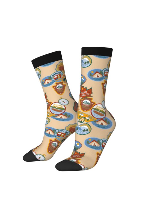 Camp Badge Print Adult Socks for Men & Women,Calf Socks, Ankle Socks,Boots Socks,Breathable Casual Sock,Unisex Crew Socks