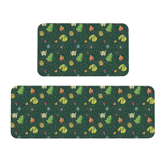 Logiee Camp In The Forest Print Kitchen Mats for Floor Sets of 2,Waterproof Kitchen Rugs,Non Slip Comfort Standing Mat Rug for Home,Runner,Sink,Office,Laundry