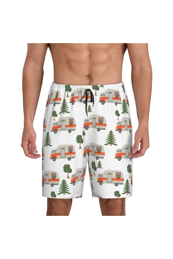 Camp Van Print Men's Pajama Shorts with Drawstring & Pockets,Sleep Shorts for Men,Sleepwear Bottoms,Elastic Waistband Loungewear-XX-Large