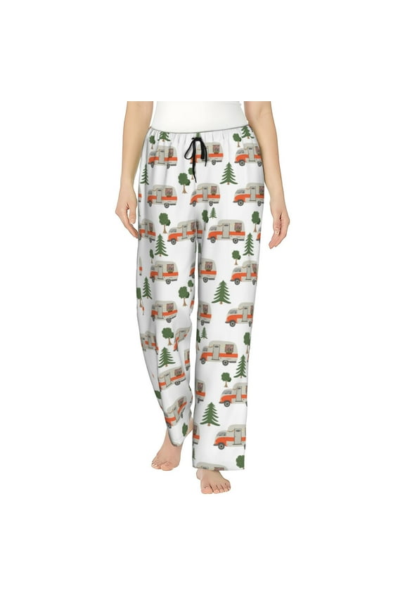 Camp Van Print Women Pajama Pants,Comfy Pj Bottom with Pockets & Drawstring,Stretch Casual Sleepwear-XX-Large