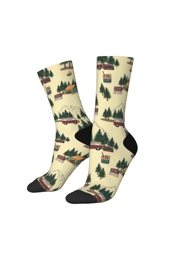 Camping Caravan 1 Print Adult Socks for Men & Women,Calf Socks, Ankle Socks,Boots Socks,Breathable Casual Sock,Unisex Crew Socks