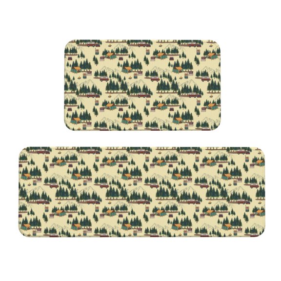 Logiee Camping Caravan 1 Print Kitchen Mats for Floor Sets of 2,Waterproof Kitchen Rugs,Non Slip Comfort Standing Mat Rug for Home,Runner,Sink,Office,Laundry