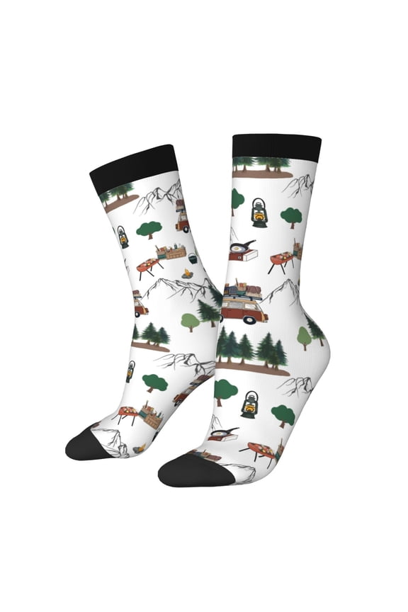 Camping Caravan 2 Print Adult Socks for Men & Women,Calf Socks, Ankle Socks,Boots Socks,Breathable Casual Sock,Unisex Crew Socks