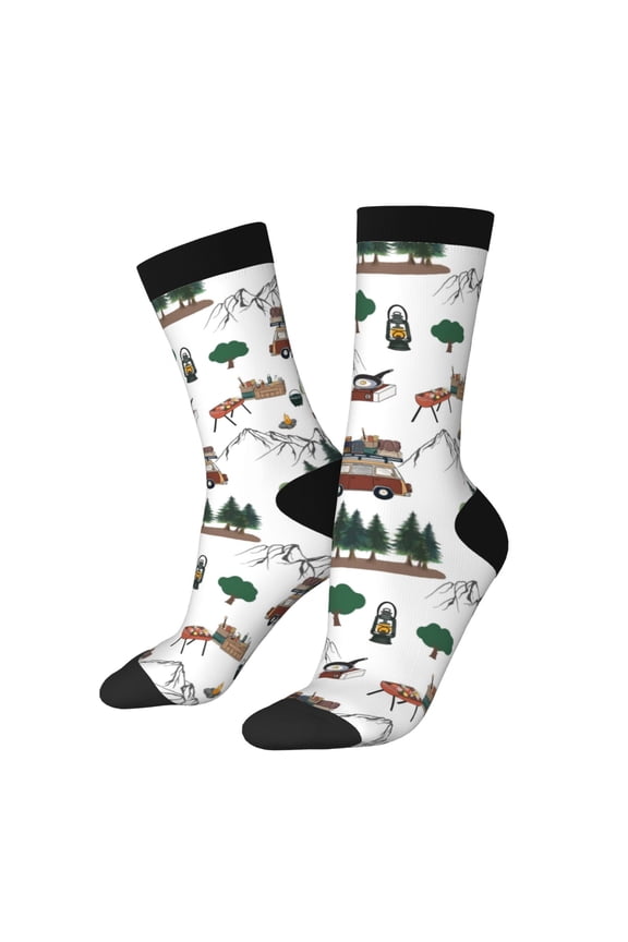 Camping Caravan 2 Print Adult Socks for Men & Women,Calf Socks, Ankle Socks,Boots Socks,Breathable Casual Sock,Unisex Crew Socks