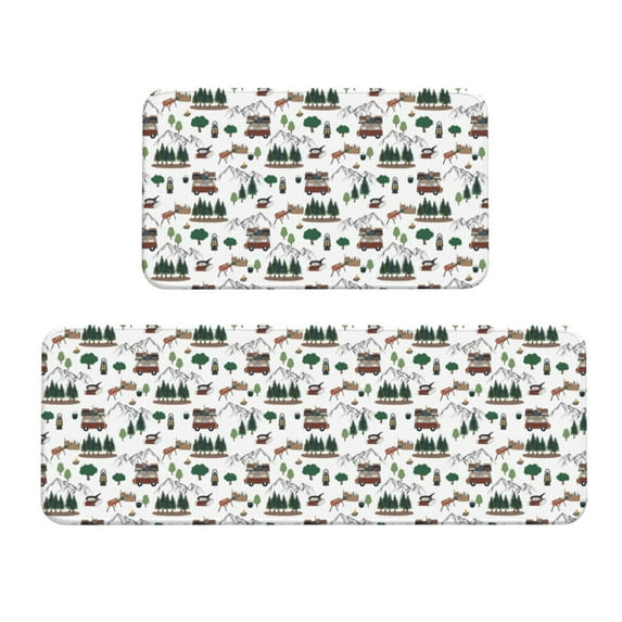 Logiee Camping Caravan 2 Print Kitchen Mats for Floor Sets of 2,Waterproof Kitchen Rugs,Non Slip Comfort Standing Mat Rug for Home,Runner,Sink,Office,Laundry