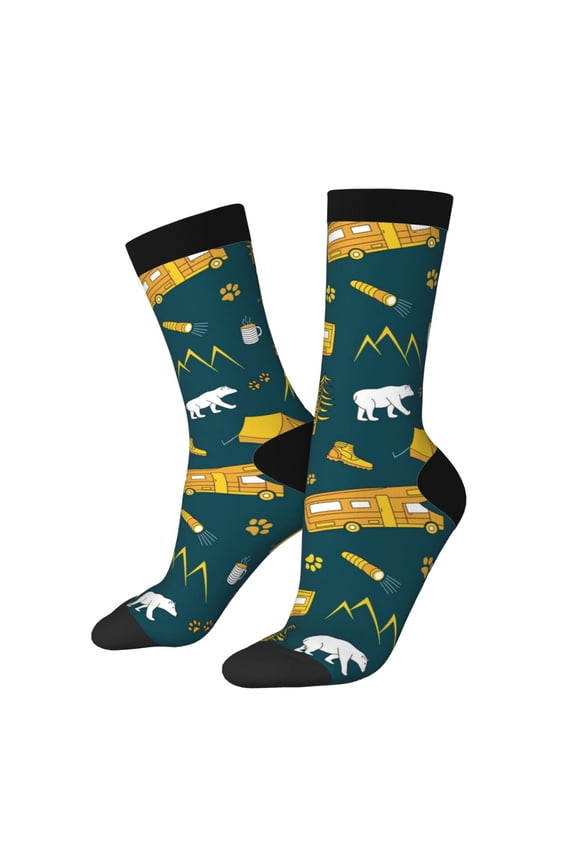 Camping Print Adult Socks for Men & Women,Calf Socks, Ankle Socks,Boots Socks,Breathable Casual Sock,Unisex Crew Socks