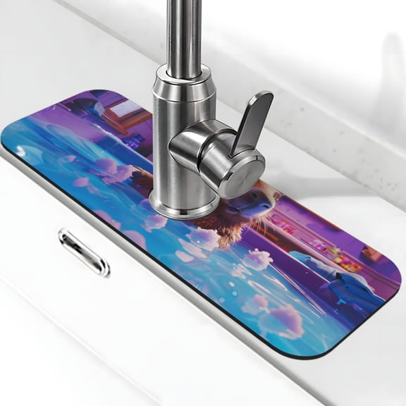 Logiee Capybara Bathtub Fun Print Kitchen Sink Splash Guard Faucet Mat for Splash Guard Behind Faucet Drip Catcher for Kitchen,Bathroom,Sink Mat,Dish Drying Mat,Bathroom-15" X 5.5"
