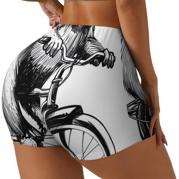Logiee Capybara Riding Bicycle Print Women's Biker Shorts,Workout Gym Shorts,Scrunch Shorts,Tummy Control Hidden Scrunch Running Yoga Shorts-Large
