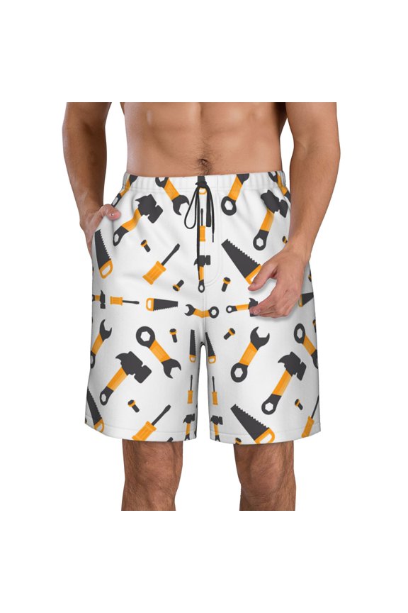 Carpenter tools Print Mens Swim Trunks Quick Dry Board Shorts,Breathable Hawaii Beach Shorts Swimwear Bathing Suits-Large