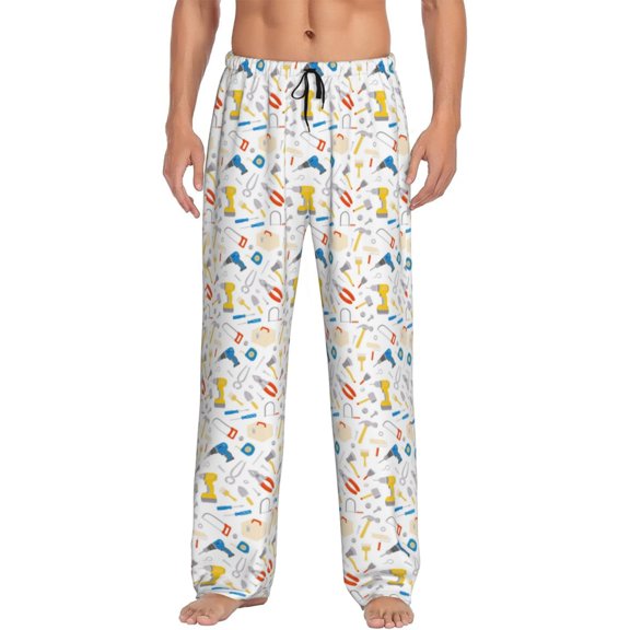 Logiee Carpenter tools Print Pajama Pants for Men,Men’s Pajama Bottoms,Mens PJ Pants with Pockets & Button Fly-Small