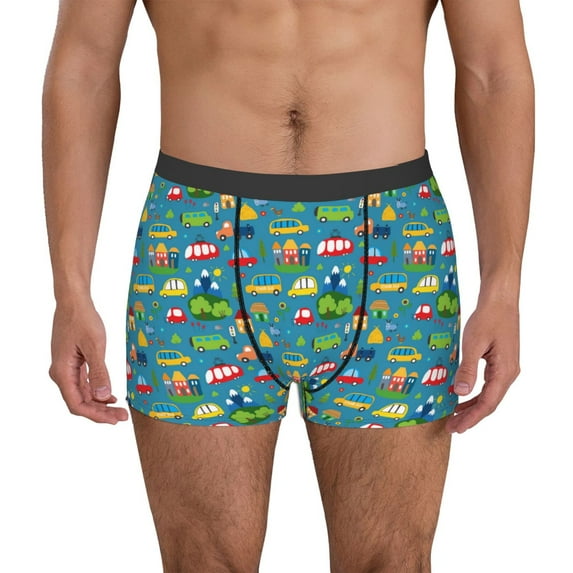 Logiee Cars Transportation Print Mens Boxer Briefs,Boxer Briefs for Men,Breathable Stretch Underwear,Boys Boxer Briefs-X-Large