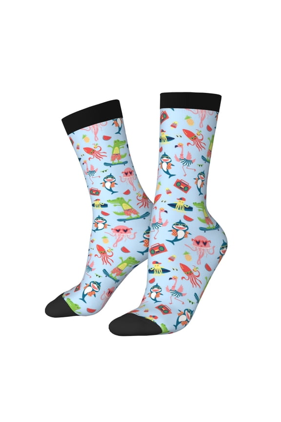 Cartoon Animals Print Adult Socks for Men & Women,Calf Socks, Ankle Socks,Boots Socks,Breathable Casual Sock,Unisex Crew Socks