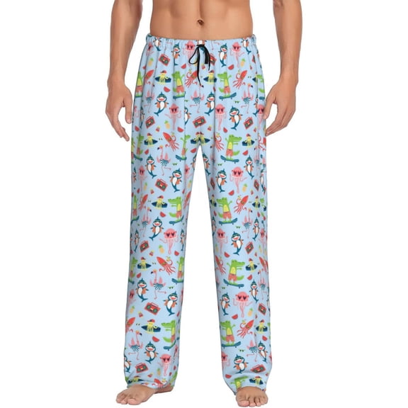 Logiee Cartoon Animals Print Pajama Pants for Men,Men’s Pajama Bottoms,Mens PJ Pants with Pockets & Button Fly-Medium