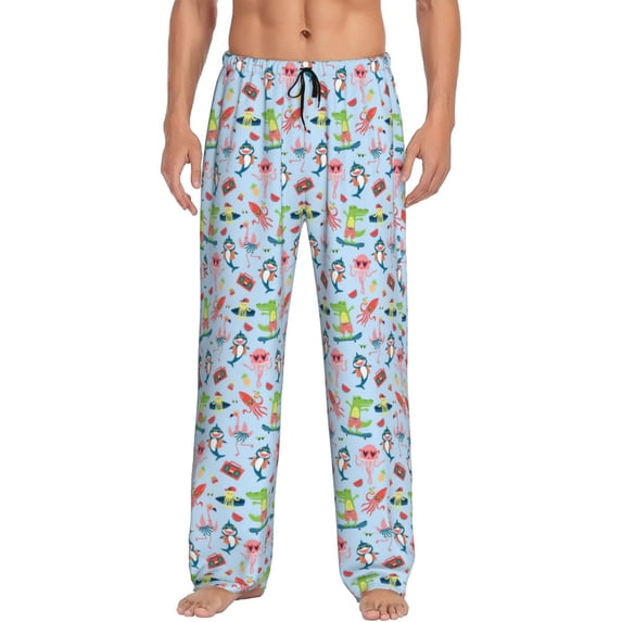 Logiee Cartoon Animals Print Pajama Pants for Men,Men’s Pajama Bottoms,Mens PJ Pants with Pockets & Button Fly-Small
