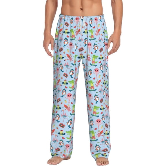 Logiee Cartoon Animals Print Pajama Pants for Men,Men’s Pajama Bottoms,Mens PJ Pants with Pockets & Button Fly-X-Large