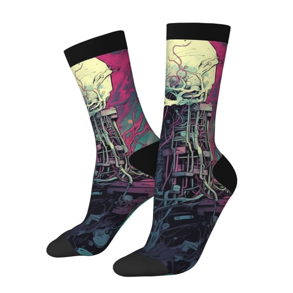 Logiee Cartoon Art Skull Print Adult Socks for Men & Women,Calf Socks, Ankle Socks,Boots Socks,Breathable Casual Sock,Unisex Crew Socks