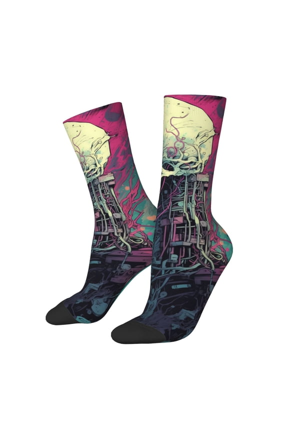 Cartoon Art Skull Print Adult Socks for Men & Women,Calf Socks, Ankle Socks,Boots Socks,Breathable Casual Sock,Unisex Crew Socks