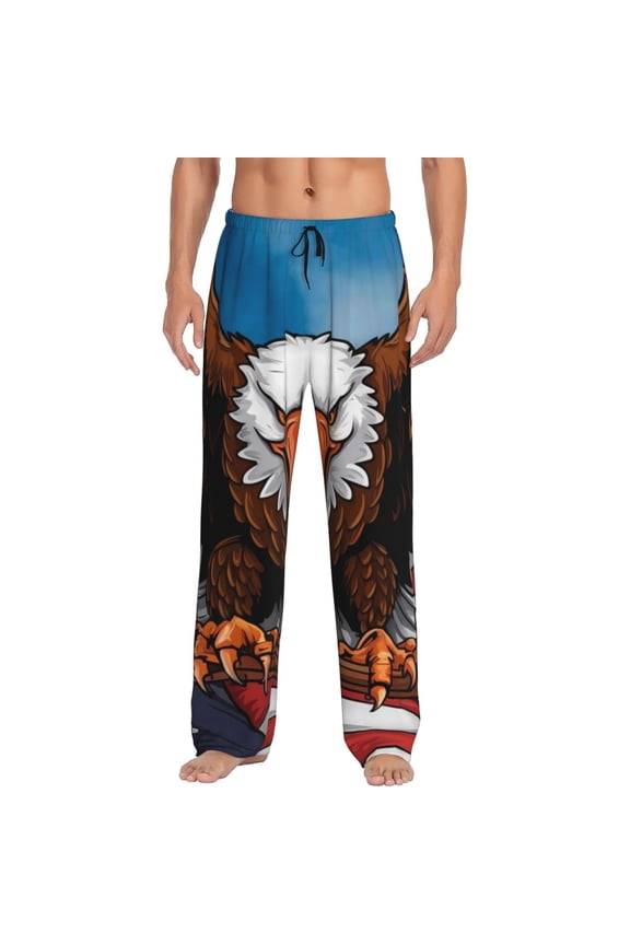 Cartoon Bald Eagle USA Print Pajama Pants for Men,Men’s Pajama Bottoms,Mens PJ Pants with Pockets & Button Fly-