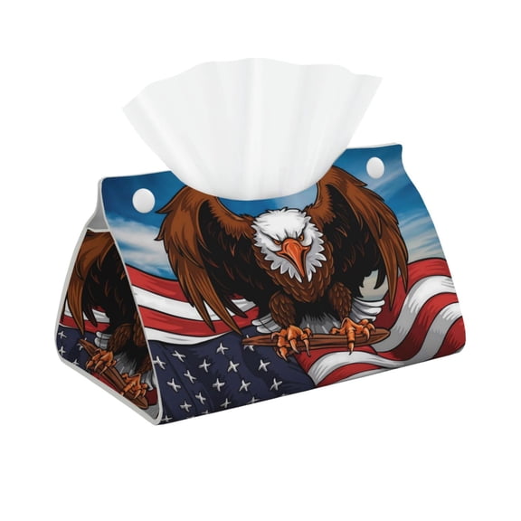 Logiee Cartoon Bald Eagle USA Print Tissue Box Cover,Stylish Tissue Box Holder Decorative Tissue Cover for Bathroom Toilet Bedroom Living Room Table Desk Office