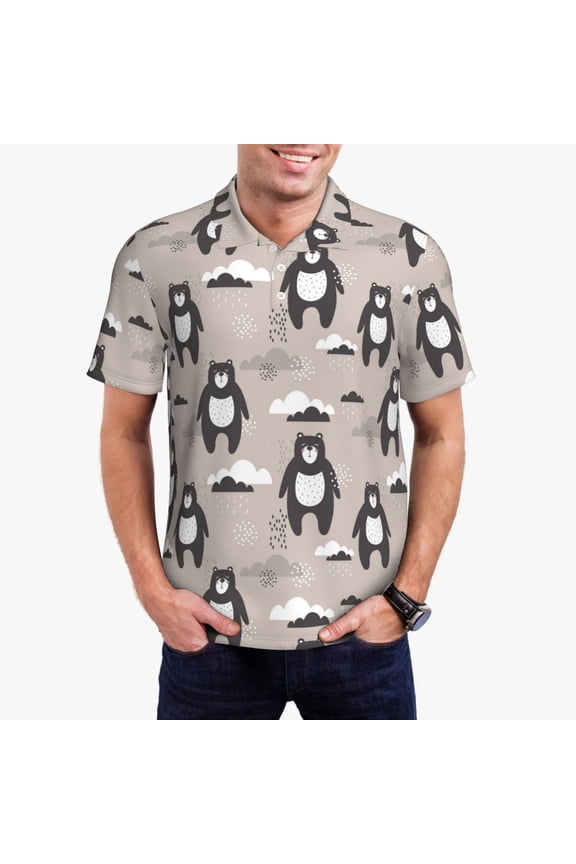Cartoon Bear Brown Print Mens Polo Shirts,Mens Golf Polo Shirts,Short Sleeve Casual Polo Shirts for Men,Summer Fashion Beach Shirts-XX-Large