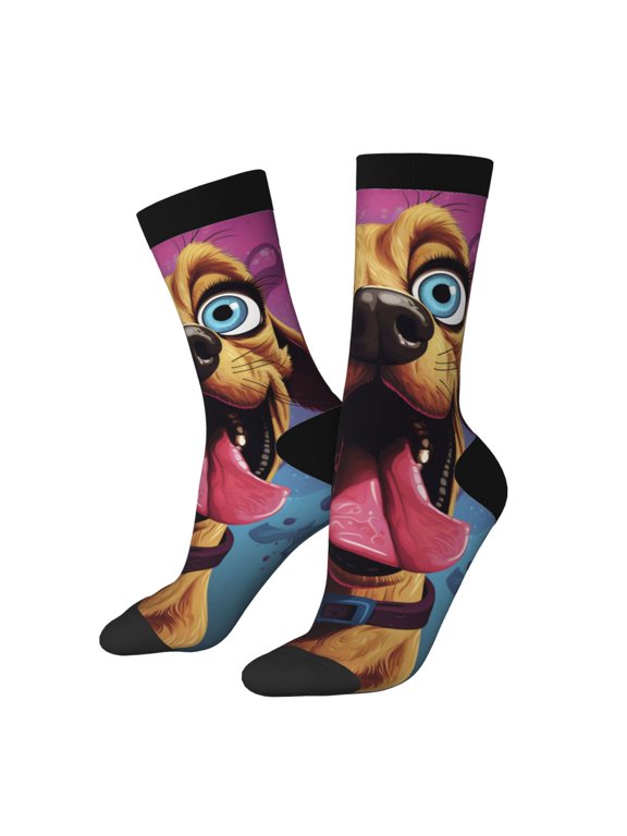 Cartoon Big-Eyed Dog Print Adult Socks for Men & Women,Calf Socks, Ankle Socks,Boots Socks,Breathable Casual Sock,Unisex Crew Socks