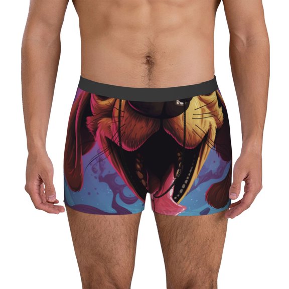 Logiee Cartoon Big-Eyed Dog Print Mens Boxer Briefs,Boxer Briefs for Men,Breathable Stretch Underwear,Boys Boxer Briefs-X-Large