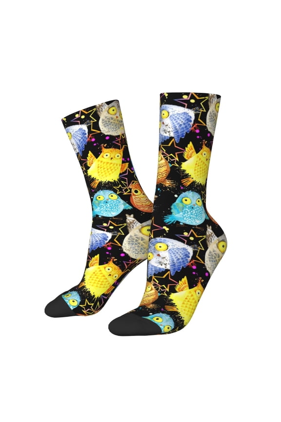 Cartoon Bird Owl Print Adult Socks for Men & Women,Calf Socks, Ankle Socks,Boots Socks,Breathable Casual Sock,Unisex Crew Socks