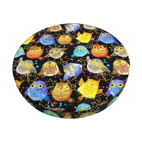 Logiee Cartoon Bird Owl Print Stool Covers Round,Bar Stool Covers,Watedrproof Stool Slipcover with Elastic,Stool Cushion,Round Bar Stool Seat Covers for Bar Round Chair-12 inch