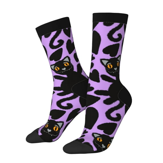 Logiee Cartoon Black Cats Print Adult Socks for Men & Women,Calf Socks, Ankle Socks,Boots Socks,Breathable Casual Sock,Unisex Crew Socks