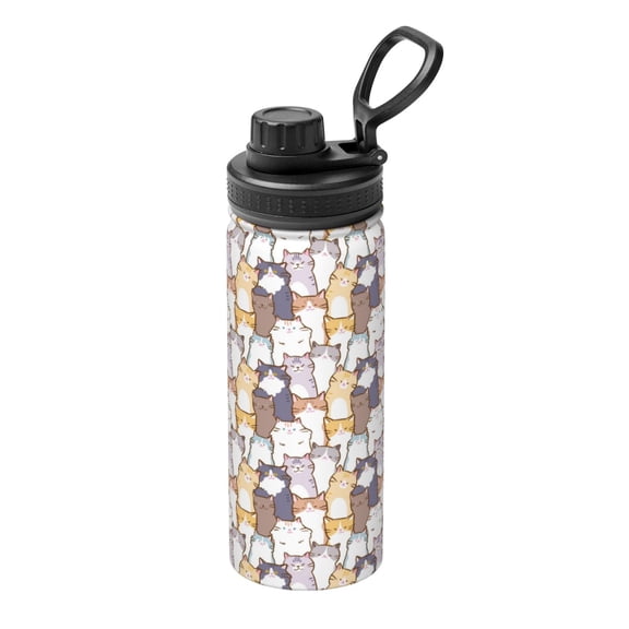 Logiee Cartoon Cat Print Water Bottle,18oz Sports Insulated Kettle for Cycling Gym Basketball Outdoor, Suitable as a Present