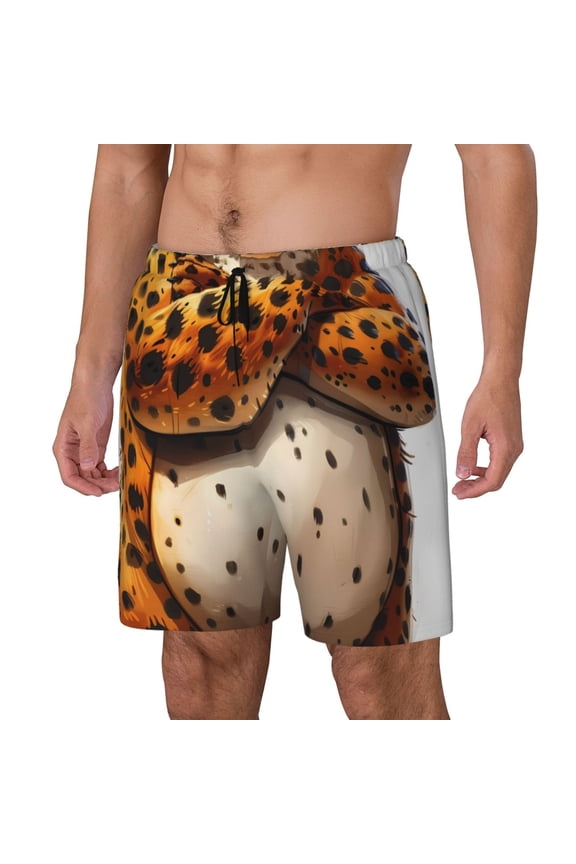 Cartoon Cheetah With Attitude Print Men's Swim Trunk,Quick Dry Board Shorts ,Men's Swim Trunks with Compression Liner, Bathing Suits with Pockets-Medium
