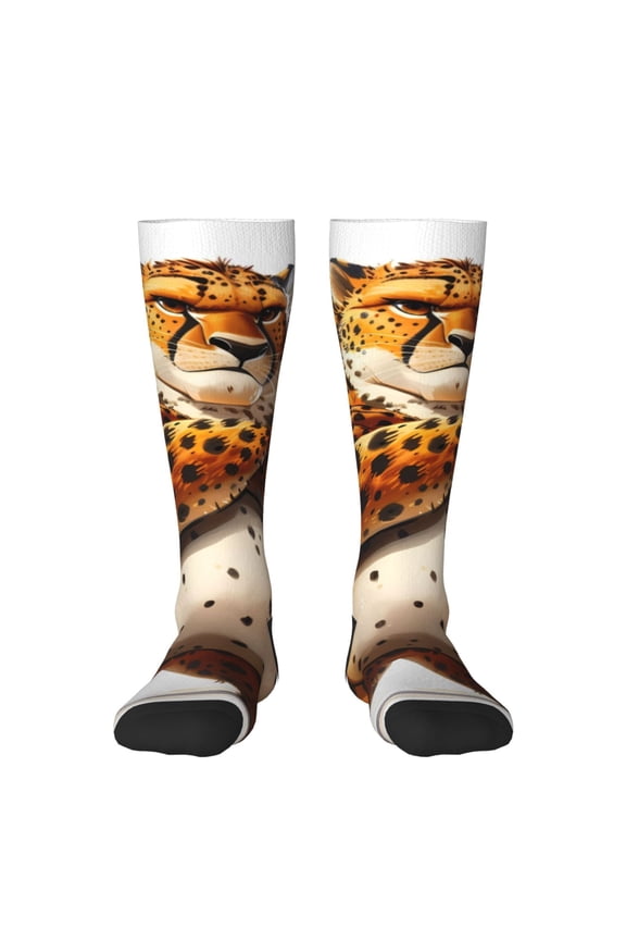 Cartoon Cheetah With Attitude Print Gift Stocking Stuffers,Adult Stockings,Novelty Socks,Funny Socks Birthday Running Walking Sleeping