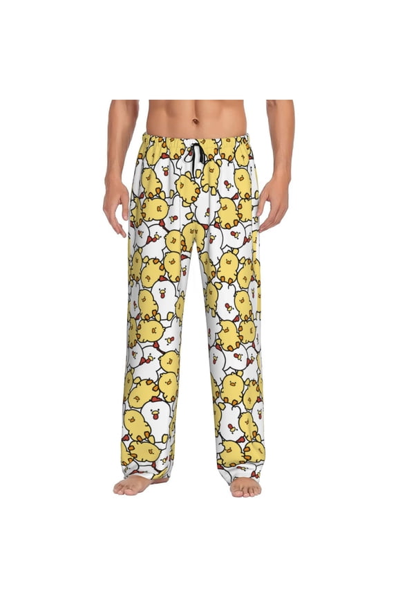 Cartoon Chicken Print Pajama Pants for Men,Men’s Pajama Bottoms,Mens PJ Pants with Pockets & Button Fly-Small
