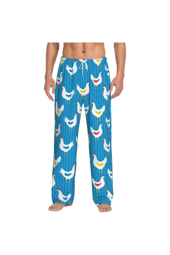 Cartoon Chicken Print Pajama Pants for Men,Men’s Pajama Bottoms,Mens PJ Pants with Pockets & Button Fly-Small