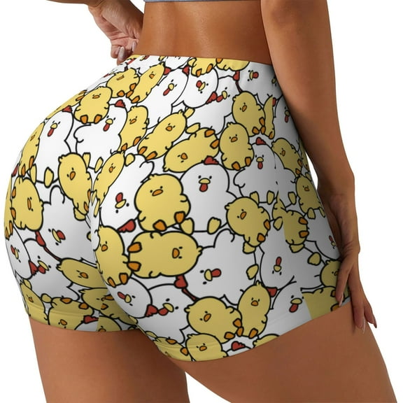 Logiee Cartoon Chicken Print Women's Biker Shorts,Workout Gym Shorts,Scrunch Shorts,Tummy Control Hidden Scrunch Running Yoga Shorts-Medium