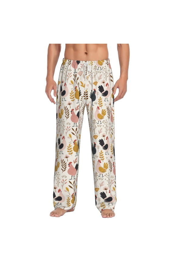 Cartoon Chickens Print Pajama Pants for Men,Men’s Pajama Bottoms,Mens PJ Pants with Pockets & Button Fly-XX-Large