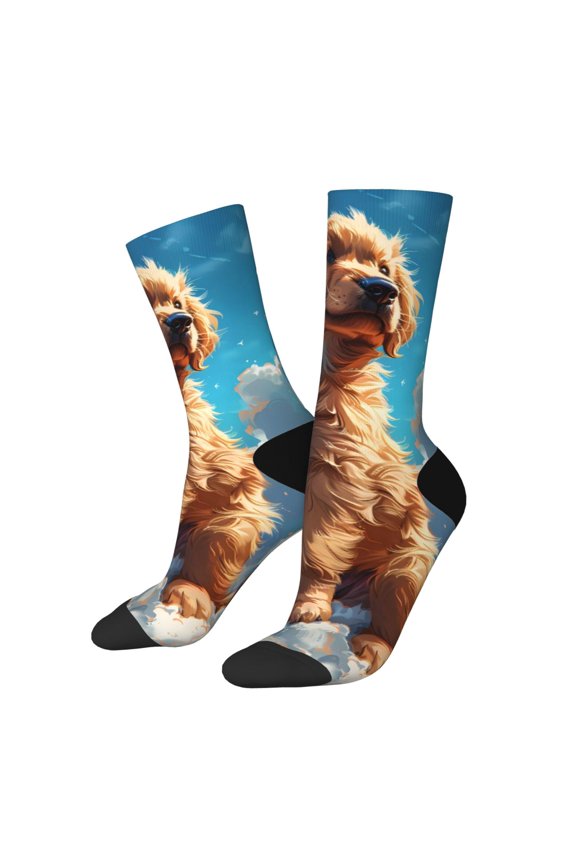 Cartoon Cloud Puppy Print Adult Socks for Men & Women,Calf Socks, Ankle Socks,Boots Socks,Breathable Casual Sock,Unisex Crew Socks