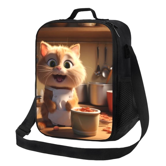 Logiee Cartoon Cooking Cat Print Insulated Lunch Bag for Women/Men, Reusable Lunch Box for Office Work School Picnic Beach,Leakproof Freezable Cooler Bag with Shoulder Strap