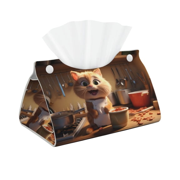 Logiee Cartoon Cooking Cat Print Tissue Box Cover,Stylish Tissue Box Holder Decorative Tissue Cover for Bathroom Toilet Bedroom Living Room Table Desk Office