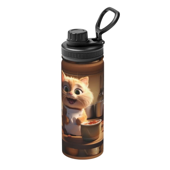 Logiee Cartoon Cooking Cat Print Water Bottle,18oz Sports Insulated Kettle for Cycling Gym Basketball Outdoor, Suitable as a Present