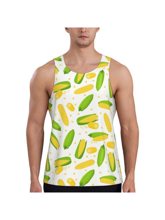 Cartoon Corn Print Men's Workout Tank Top,Quick Dry Workout Tank Top,Gym Muscle Tee,Fitness Bodybuilding Sleeveless T Shirt-4X-Large