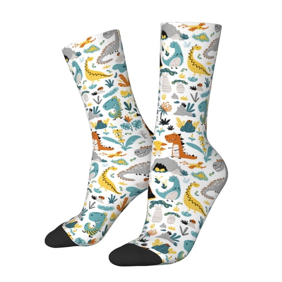 Logiee Cartoon Dinosaur Print Adult Socks for Men & Women,Calf Socks, Ankle Socks,Boots Socks,Breathable Casual Sock,Unisex Crew Socks