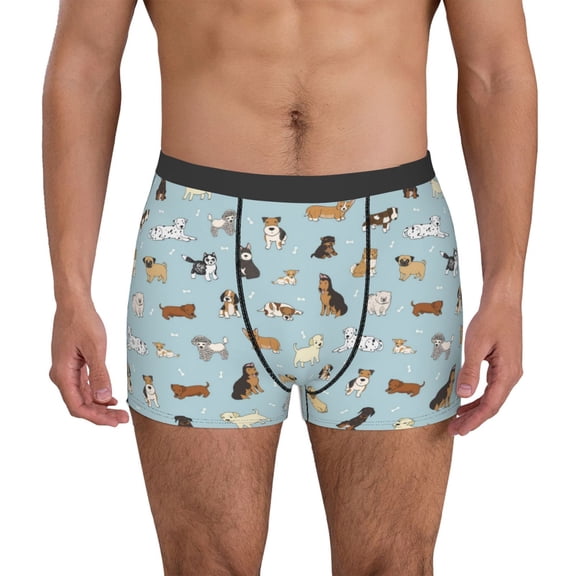 Logiee Cartoon Doodle Puppy Print Mens Boxer Briefs,Boxer Briefs for Men,Breathable Stretch Underwear,Boys Boxer Briefs-Small