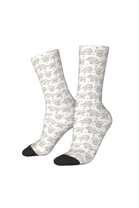Cartoon Elephant and Heart Print Adult Socks for Men & Women,Calf Socks, Ankle Socks,Boots Socks,Breathable Casual Sock,Unisex Crew Socks
