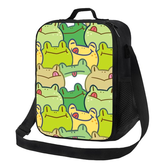 Logiee Cartoon Frog Print Insulated Lunch Bag for Women/Men, Reusable Lunch Box for Office Work School Picnic Beach,Leakproof Freezable Cooler Bag with Shoulder Strap